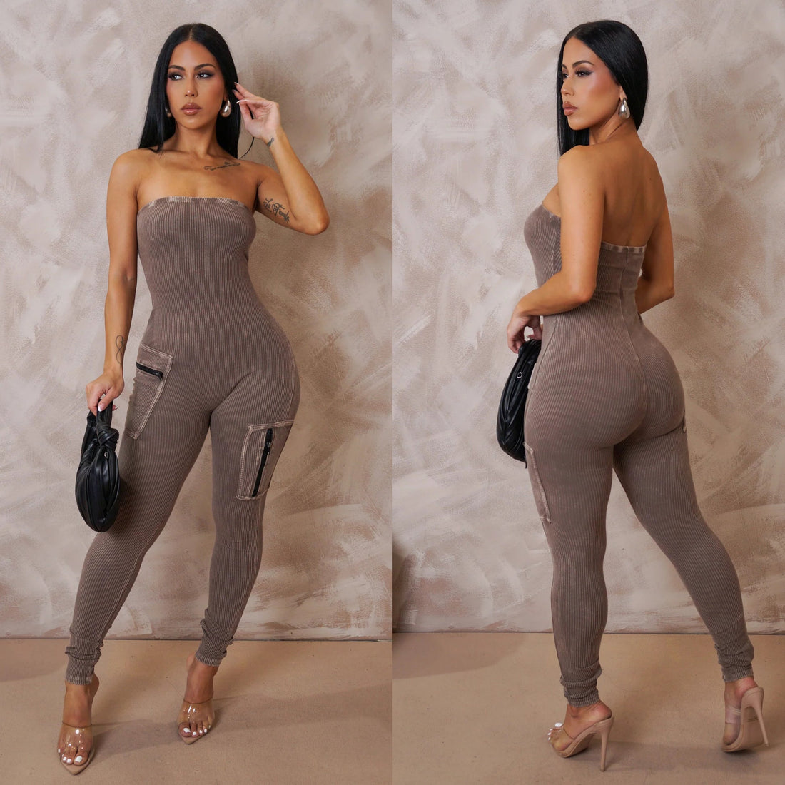 Elevate Your Wardrobe with the Stretchy Faded Brown Wash Jumpsuit by Dress2Envii