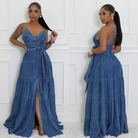 Gorgeous Full-Length Denim Dress: Chic, Versatile, and Luxurious